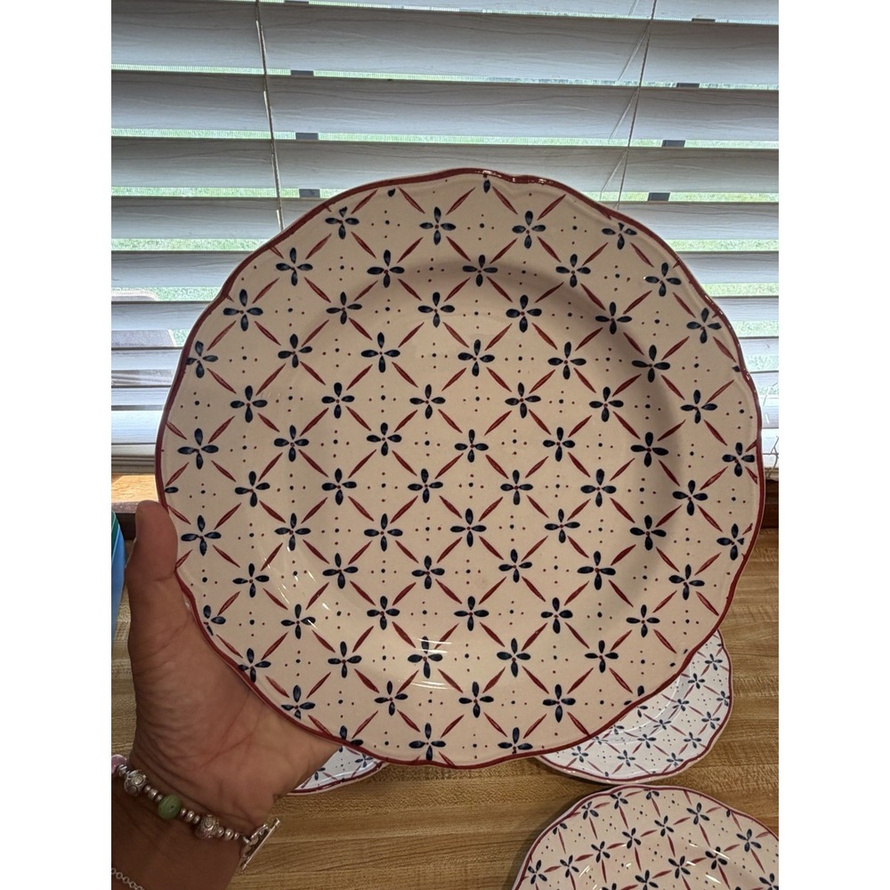 J&G Meakin Royal Staffordshire Heirloom Ironstone Dinner Plates Set 4 Red Blue